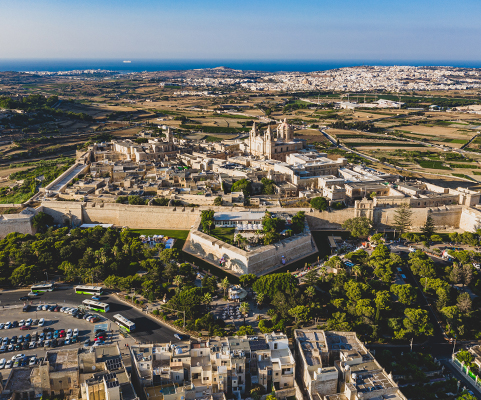 Malta Residency Outline - Arial shot of Mdina